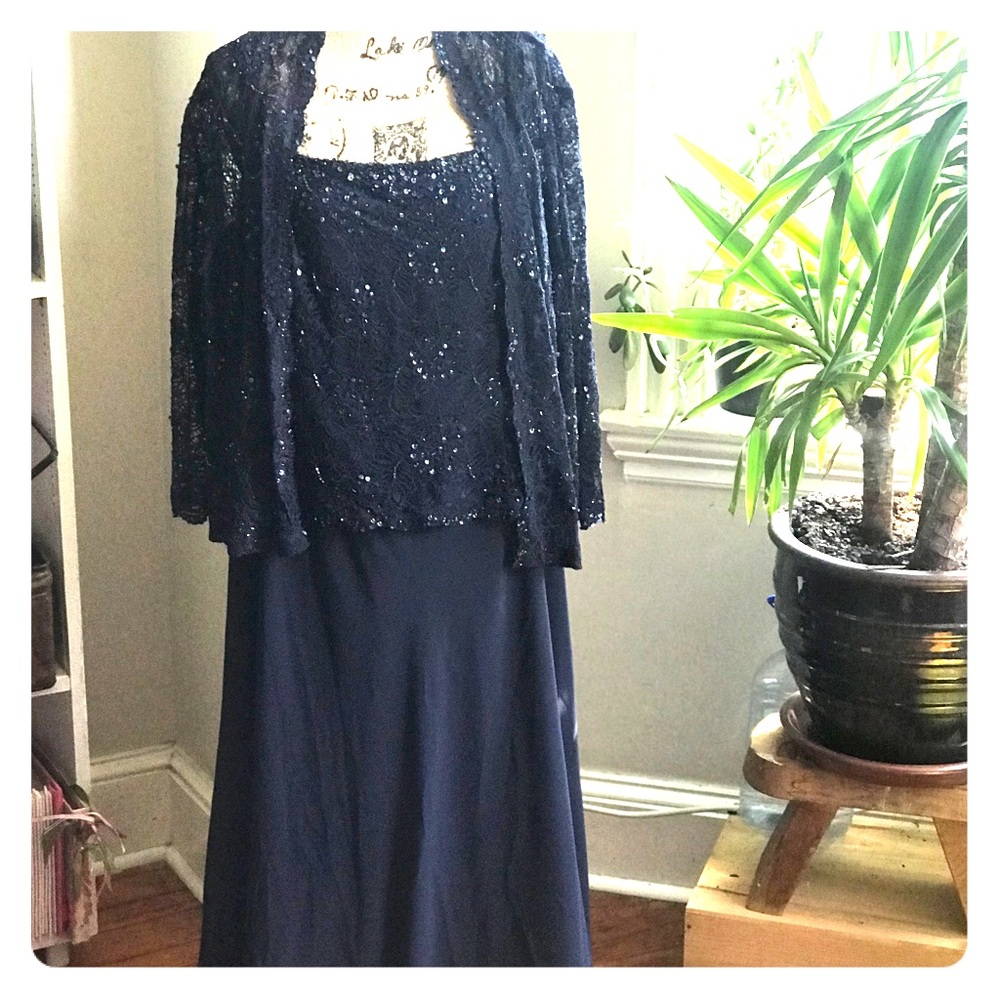 Karen Miller blue beaded evening dress